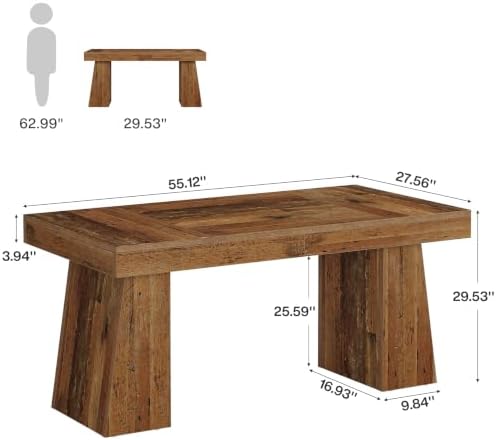 Tribesigns 55" Executive Desk, Wooden Office Desk with Double Pedestal, Modern Simple Computer Writing Table for Home Office, Mix Brown - Image 2