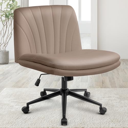 Orange Factory Criss Cross Chair, Wide Leather Vanity Desk Seat, Brown Pu by OrangeFactory