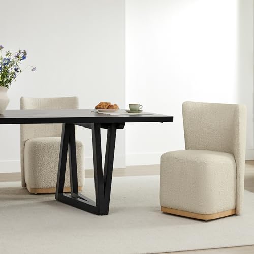 CHITA Upholstered Rolling Dining Chair with Casters Set of 4, Oatmeal - Image 4