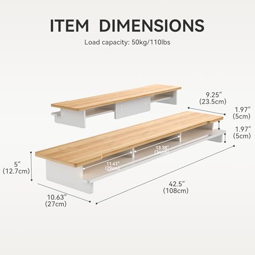 42.5" Dual Monitor Stand Riser with Phone Holder Desk Shelf White - Image 5