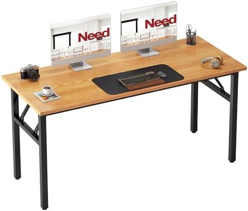Need Office Computer Desk 54.3 Inch Sturdy Folding Laptop Table Teak by Need