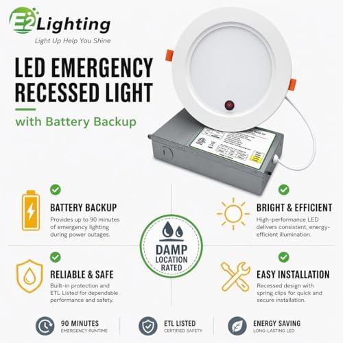 E2 LIGHTING Recessed LED Light with Emergency Battery Backup, 2 Pack - Image 5