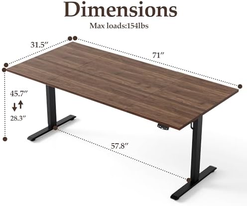 Klicelor 71 Inch Large Electric Standing Desk, Height Adjustable Office Desk, Sit Stand Up Computer Gaming Desk with Memory Preset, Three-Piece Desktop, Dark Walnut - Image 3