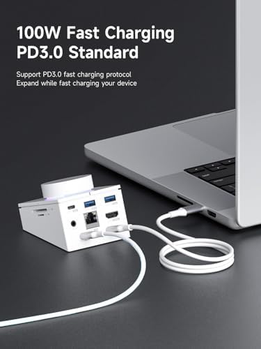 Hagibis Knob USB C Hub with Shortcut Buttons, RGB Type-C Docking Station with 4K@60Hz HDMI, 100W PD, 5Gbps USB-C, 2 USB3.0, 2.5G RJ45, AUX, SD3.0, Micro SD3.0 for MacBook iPad Pro Laptop (White 2.5G) - Image 5