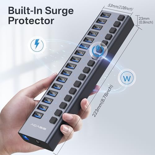 ACASIS Powered 16 Ports USB 3.2 Hub, 10Gbps Data Transfer, 96W Adapter - Image 4