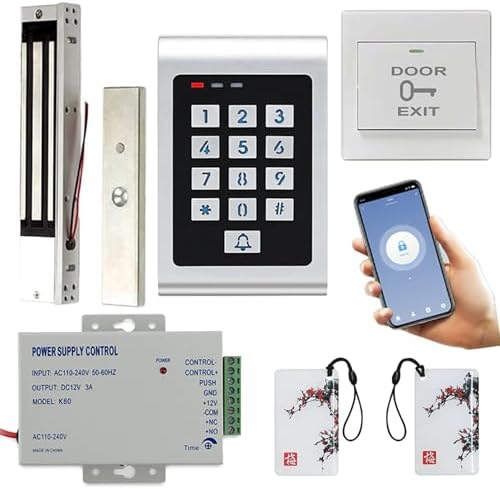Smart WiFi Metal Outdoor Keypad RFID Access Controller with Tuya Phone App Remote Control 600lbs Magnetic Lock Push Exit Button Commercial WiFi Access Control System by MENGQI-CONTROL
