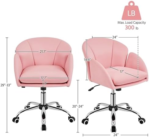Yaheetech Simple Pink Petal Faux Leather Vanity Desk Chair, Swivel Wheels - Image 3