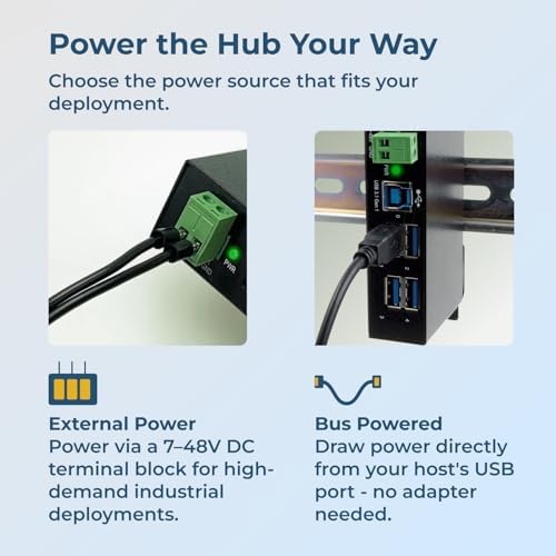 Coolgear 4 Port USB 3.0 Powered Industrial USB Hub, 5Gbps Speeds, Metal Housing, 7-48V DC Input, Wall and DIN-Rail Mountable, ESD Surge Protection - PC, MAC Compatible - Image 7