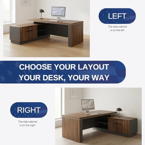 OfficeSimpli L Shaped Executive Desk with Drawers, Made in USA, 84x72x30 in - Image 5