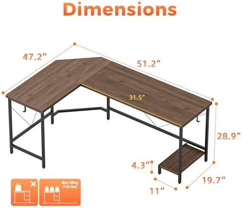 Mericonia 51 inch L Shaped Desk with CPU Stand, Simple Corner Gaming Desk - Image 2