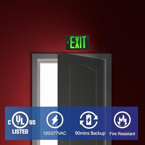 TANLUX Green Exit Sign with Black Housing, LED Emergency Exit Light with Battery Backup, UL Listed, Hardwired Exit Signs with Emergency Lights, Commercial Emergency Lights for Business - 2 Pack - Image 2