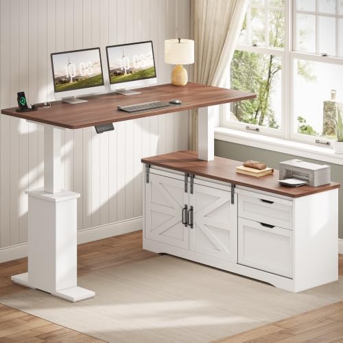 SEDETA Farmhouse 55 inch L Shaped Standing Desk with Storage Drawers - Image 3