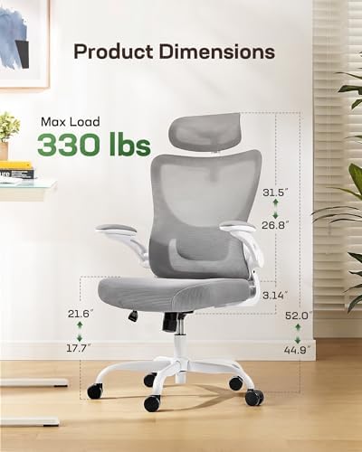 Marsail Ergonomic Office Chair: Office Computer Desk Chair with High Back Mesh and Adjustable Lumbar Support Rolling Work Swivel Task Chairs with Wheel 3D Armrests and Headrest - Image 2