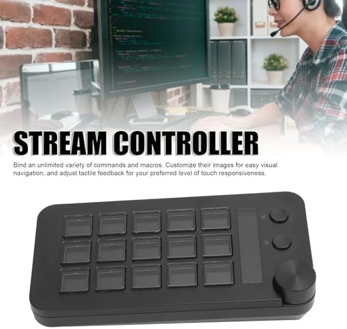 Stream Controller, Stream Control Deck with Knob 15 Macro Keys, Customizable Visual Keyboard Trigger Actions in Apps Software for PC, LCD Keys Stream Controller (Black) - Image 2