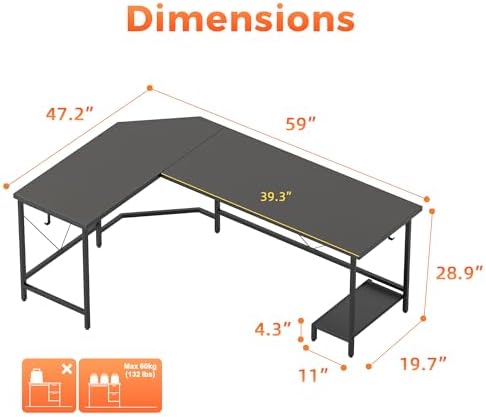 Mericonia 59 inch L Shaped Desk with CPU Stand, Large Corner Gaming Desk - Image 2