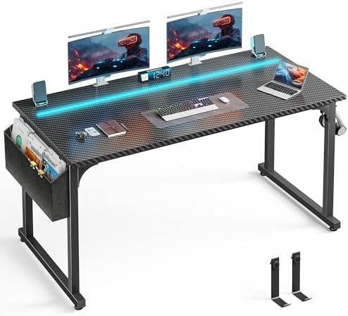 DurayLoly 55" Carbon Fiber Gaming Desk with RGB LED for Teens Bedroom,Black by Durayloly