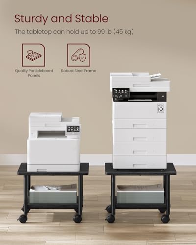 VASAGLE 2-Tier Printer Stand with Locking Wheels, Under Desk Printer Table - Image 4