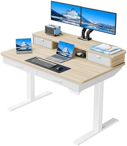 HUANUO 48 x 30 inch Electric Standing Desk with 4 Drawers, Natural by HUANUO