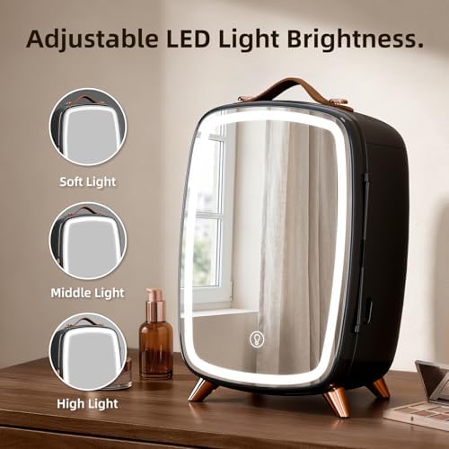 Antarctic Star 6L/8 Cans Makeup Mini Refrigerator with Dimmable LED Light Mirror for Bedroom, Car, Office & Dorm,Portable Small Cooler for Cosmetics,Skin Care,BLACK - Image 3