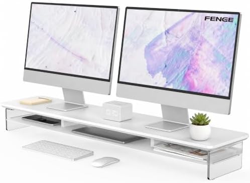 Fenge 42.5" Dual Monitor Stand with Clear Acrylic Legs, White by Fenge