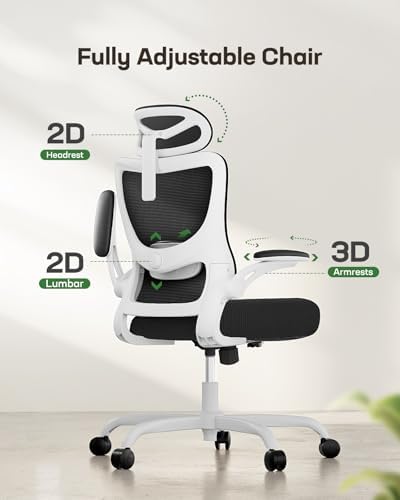 Marsail Ergonomic Office Chair: Office Desk Chair with High Back Mesh and Adjustable Lumbar Support Rolling Work Swivel Task Chairs with Wheel 3D Armrests and Headrest - Image 3