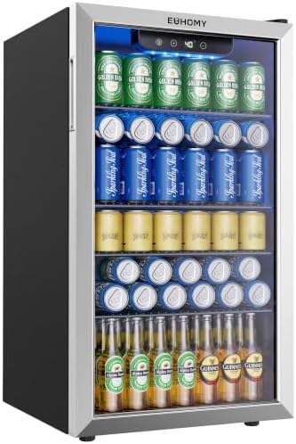 EUHOMY 130 Can Mini Fridge, Beverage Refrigerator with Glass Door, Silver by EUHOMY