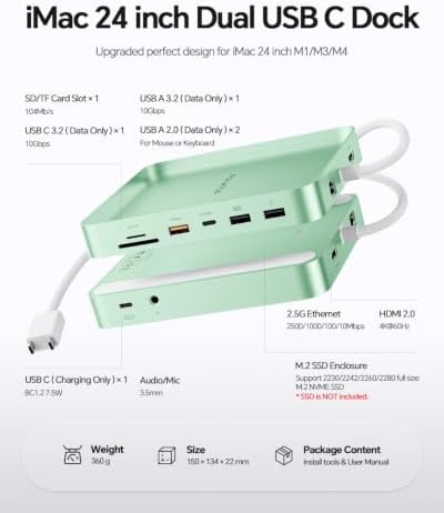 11-in-1 USB C Hub for iMac 24" 2021-2024 with M.2 NVMe 4TB SSD Enclosure - Image 2