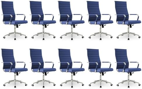 Okeysen Office Desk Chair, Ergonomic Leather Modern Conference Room Chairs, Executive Ribbed Height Adjustable Swivel Rolling Chair for Home Office Set of 10. (Blue) by Lepdep