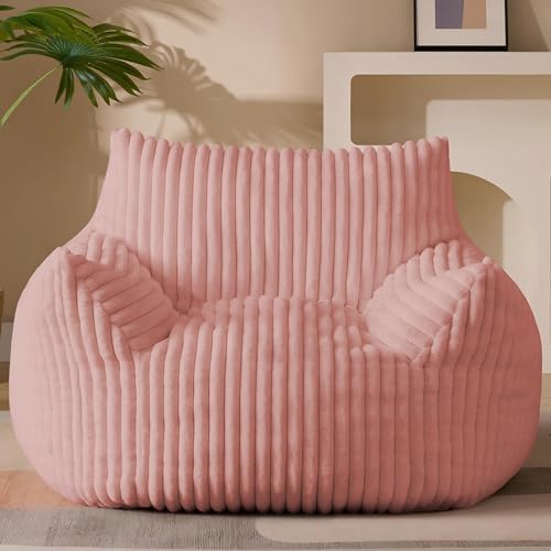 Giant Plush Bean Bag Chair for Adults with Armrests - Oversized Comfy Pink Beanbag Lounge Lazy Floor Sofa Accent Chair for Living Room, Bedroom & Dorm, Cozy Fluffy Single Cloud Mini Couch by Gericco