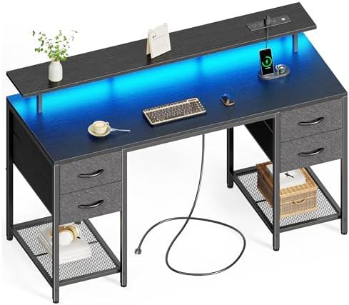 Huuger 55 inch Computer Desk with Power Outlets & 4 Drawers by Huuger