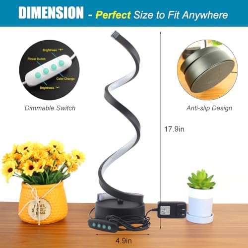 Modern Table Lamp Set of 2, Dimmable Spiral Desk Lamps for Bedside, 12W LED with 3 Color & 10 Brightness Levels, Perfect for Bedroom & Living Room (Black) - Image 3