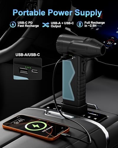 6000A Jump Starter with Air Blower, 150000RPM Portable Car Battery Booster, 3-in-1 Rechargeable Emergency Starter with LED Light & Compressed Air Duster for Car & Home - Image 5