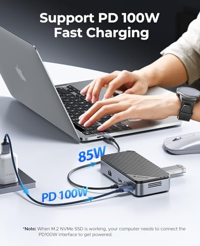 ORICO 9-in-1 USB C Hub with M.2 NVMe SSD Enclosure 10Gbps, Tool Free Hub Docking Station with Built-in Fan, Gigabit Ethernet, 100W PD, SD/TF, Type C & USB A for Laptop MacBook - Image 5