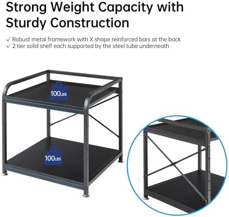 Fannova 2 Tier Under Desk Printer Stand with Storage, 20 Inches Deep Large Printer Table with Height Adjustable Shelf, Rolling Printer Cart with Wheels for Home Office - Black - Image 5