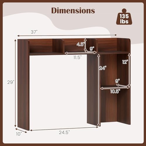 Desktop Bookshelf, 3-Tier Wood Countertop Bookcase with 5 Shelves, Desk Hutch for College Dorm, Multipurpose Desk Organizer Shelf Display Rack for Home Office, Hutch Top Only - Image 3