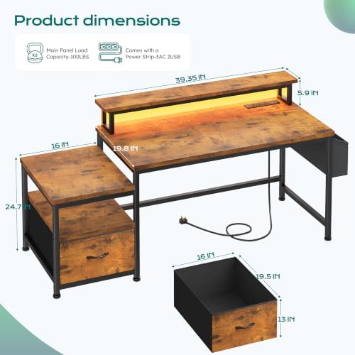 EnHomee 56.5" Office Desk with Drawers & Printer Space for Home Work,Brown - Image 2