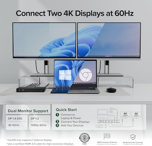 Plugable USB-C Docking Station Dual 4K 60Hz HDMI, 65W Charging, Gigabit Ethernet, 1x USB-C 5Gbps, 3X USB-A, Audio, Windows/ChromeOS, USB-C/USB4/Thunderbolt, Driverless (UD-MSTH2) (Pack of 3) - Image 3