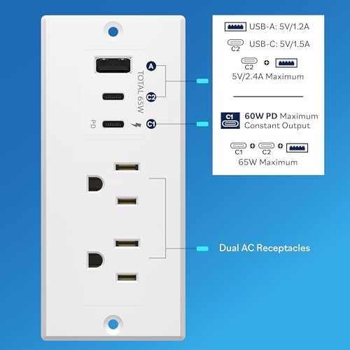 LIDER Rectangle Desktop Power Grommet with USB-C PD60W & USB-A, Matte White - Image 2