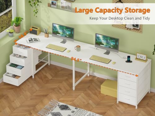95" 2 Person Desk with 8 Fabric Drawers for Home Office, Living Room - Image 3
