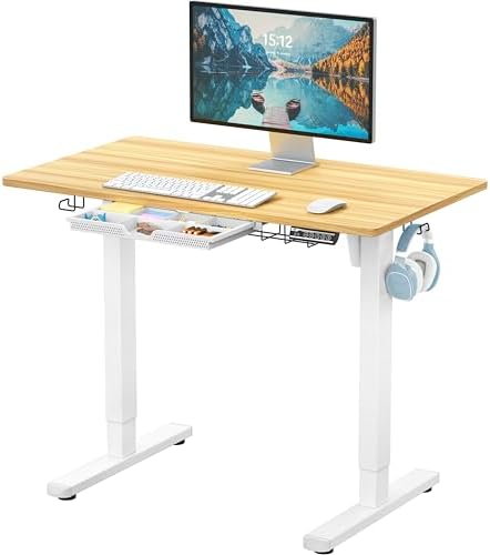 SHW 40-Inch Electric Height Adjustable Standing Desk w/Drawer, Oak by SHW
