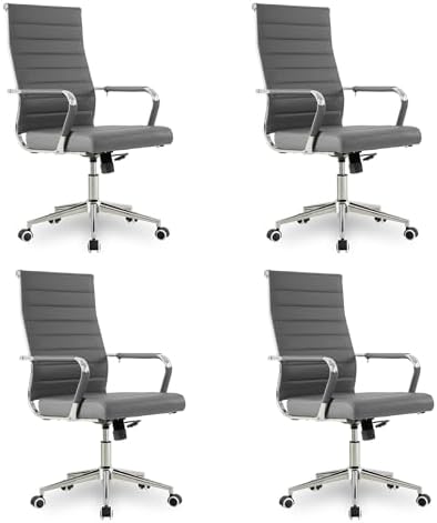 Okeysen Office Desk Chair, Ergonomic Leather Modern Conference Room Chairs, Executive Ribbed Height Adjustable Swivel Rolling Chair for Home Office Set of 4. (Grey) by Lepdep