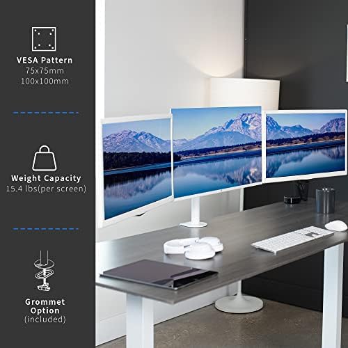 VIVO Triple Monitor Adjustable Desk Mount, Articulating Tri Stand, Holds 3 Screens up to 24 inches, White, STAND-V003YW - Image 3