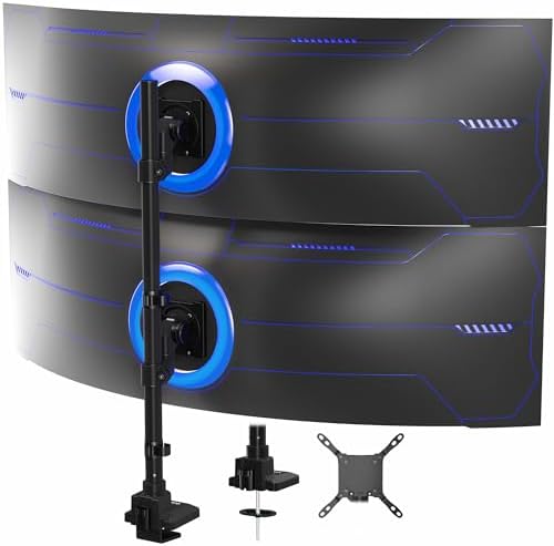 VIVO Dual Vertically Stacked Ultra-Wide Monitor Desk Mount for up to 57 inch Screens, Heavy Duty Adjustable Stand for 2 Ultrawides, 59.4 lbs Capacity, Black, STAND-V257R by VIVO