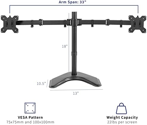 VIVO Dual LED LCD Monitor Mount, Free-Standing Desk Stand for 2 Screens up to 32 Inch, Heavy-Duty Fully Adjustable Arms with Max VESA 100x100mm, Black, STAND-V032F - Image 4