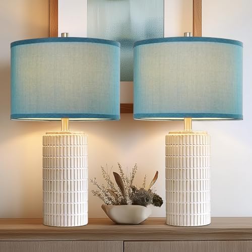 AIEAMPDO 23" Set of 2 Nautical Ceramic Nightstand Table Lamps, Blue - Image 3