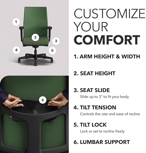 HON Ignition 2.0 Ergonomic Office Chair, Lumbar Support, Desk Chair, Leaf - Image 3