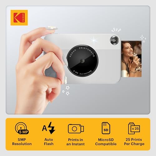 Kodak Printomatic Full-Color Instant Print Digital Camera - 75 Sheets Bundle - Prints On Zink 2x3 Sticky-Back Photo Paper - 5MP, Portable, Creative Fun Gift for Birthday, Christmas, Holiday - Grey - Image 2
