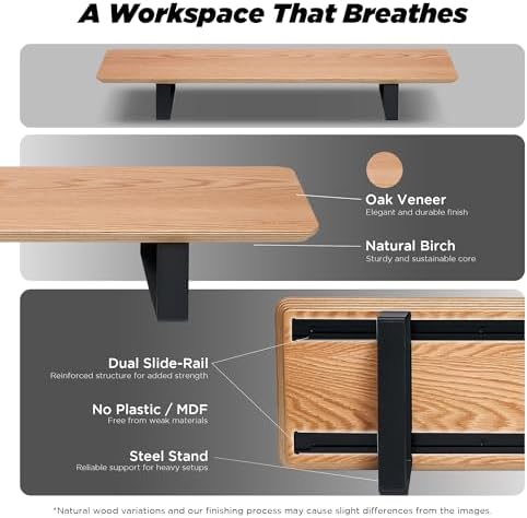 ULTRARM Moodular Wooden Monitor Stand Desk Organizer, Standard 33.4" Oak - Image 3