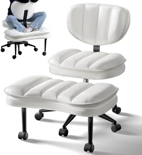 Extra-Wide & Tall Cross-Legged Office Chair – Deeply-Padded Cloud Seat, Ergonomic Back Support, Adjustable Height for ADHD & Meditation, White by HOMRELEXA