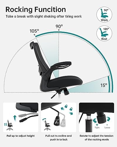 MUXX.STIL Office Chair, Ergonomic Desk Chair with Adjustable Lumbar Support and Flip up Armrest, Breathable Mesh Computer Chair for Home Office, Black - Image 6